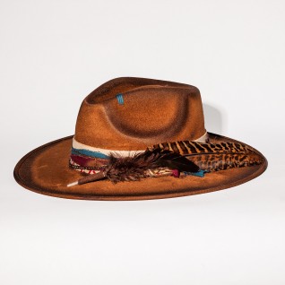 Brown vintage western cowboy feather decoration hat