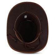 Brown leather cowboy hat with braided strap