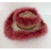 Festive Fluffy Plush Taupe Cowboy Hat